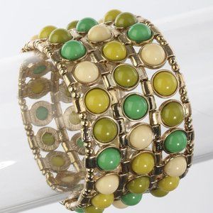 Funky Stretch Bracelet Fun 60's Colors Green Cream